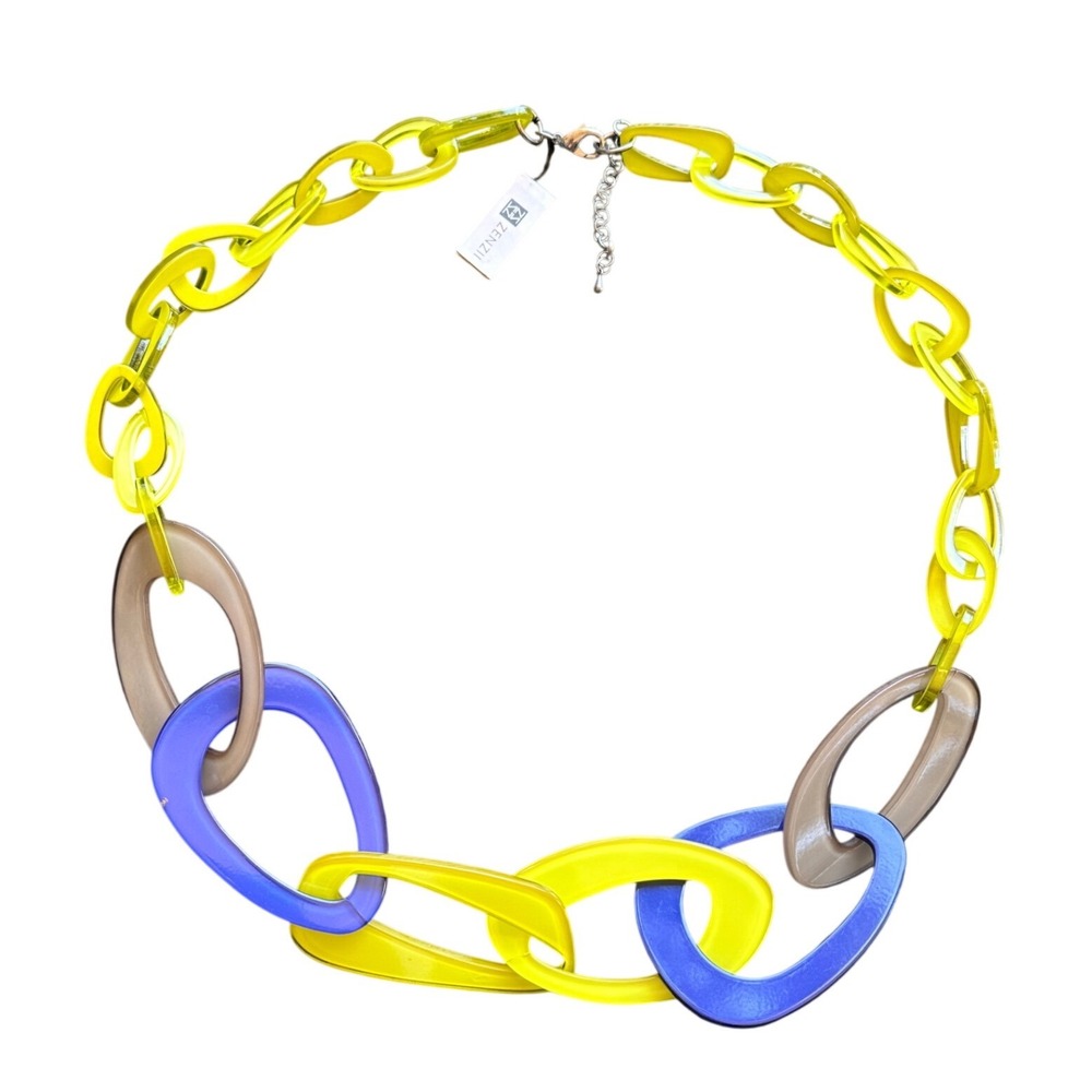 Zenzii Chunky Resin Link Necklace Lime Yellow Purple Taupe Statement Chain NEW